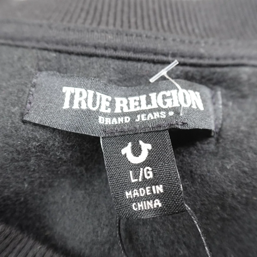NEW True‎ Religion Sweatshirt Mens L Black Buddha Logo Pullover Crewneck Sweater